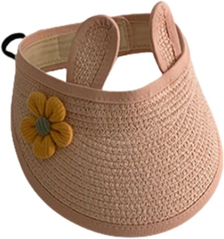 Baby Girls Roll-up Straw Hat Infant Cute Flower Open Top Visor Hat Summer Beach Sun Protection Cap Adjustable in Saudi Arabia