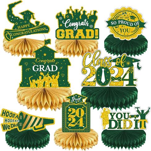 8 PCS Graduation Honeycomb Centerpieces for Graduation Party Decorations, Class of 2024, Congrats Grad Table Decoration Supplies (Blac glod) in Kuwait