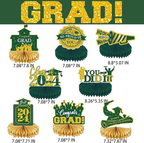 8 PCS Graduation Honeycomb Centerpieces for Graduation Party Decorations, Class of 2024, Congrats Grad Table Decoration Supplies (Blac glod) in Kuwait