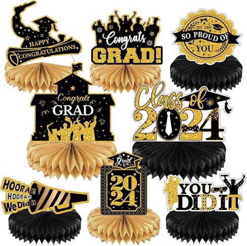 8 قطع من قطع مركزية على شكل قرص العسل لتزيين حفلات التخرج، فئة 2024، لوازم تزيين طاولة التهنئة (أخضر) in Kuwait