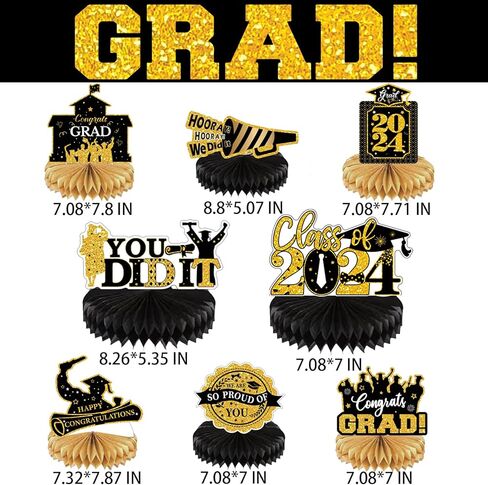 8 قطع من قطع مركزية على شكل قرص العسل لتزيين حفلات التخرج، فئة 2024، لوازم تزيين طاولة التهنئة (أخضر) in Kuwait