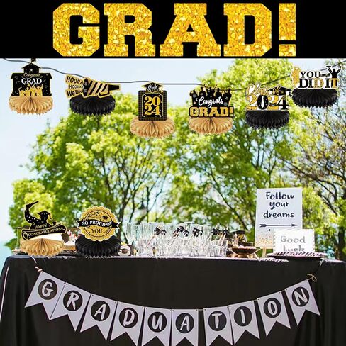 8 قطع من قطع مركزية على شكل قرص العسل لتزيين حفلات التخرج، فئة 2024، لوازم تزيين طاولة التهنئة (أخضر) in Kuwait