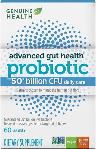 Genuine Health Probiotics, 50 Billion CFU, Daily Care, 15 Diverse Strains, Soy Free, Gluten Free, Vegan Delayed-Release Capsules for Advanced Gut Health (60 Count) in Saudi Arabia