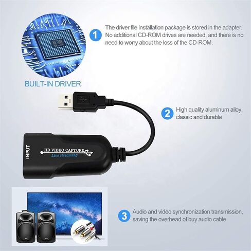 جهاز التقاط الصوت والفيديو HDMI - قم بالبث والتسجيل بدقة 1080p30 - HDMI إلى USB2. 0 USB مسجل فيديو لعبة بطاقة التقاط الصوت والفيديو لأجهزة الكمبيوتر المحمول عالية الوضوح، البث المباشر in Kuwait