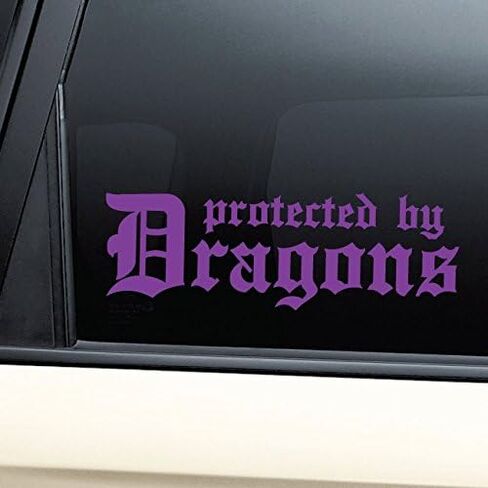 Protected by Dragons Vinyl Decal Laptop Car Truck Bumper Window Sticker - Purple in Saudi Arabia