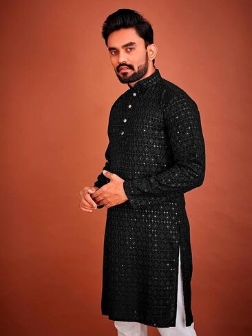 Men's Cotton Indian Ethnic Traditional Wear Schiffli Kurta & Pajama Set in Saudi Arabia