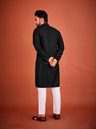 Men's Cotton Indian Ethnic Traditional Wear Schiffli Kurta & Pajama Set in Saudi Arabia