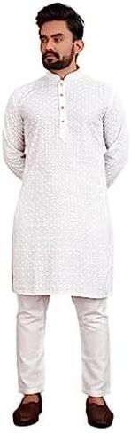 Men's Cotton Indian Ethnic Traditional Wear Schiffli Kurta & Pajama Set in Saudi Arabia