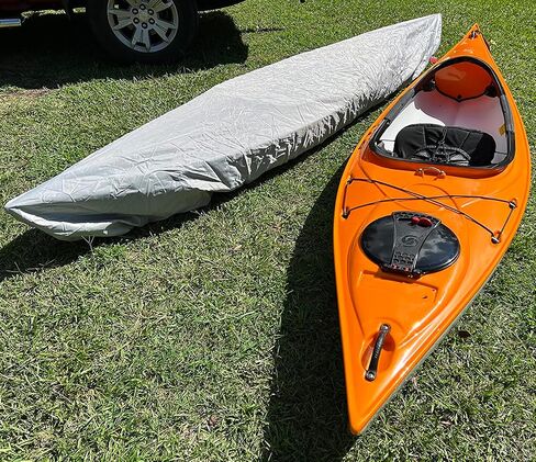 أغطية J&C Kayak للتخزين في الهواء الطلق، غطاء زورق مقاوم للماء ومقاوم للغبار يناسب 10 أقدام و12 قدم و13 قدم و14 قدم 15 16 17 18 19 قدم 200D بوليستر مضاد لأشعة الشمس (18.4-19.7 قدم /5.6-6 م، رمادي) in Kuwait