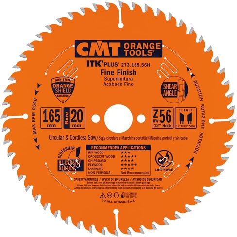 أدوات CMT البرتقالية 273.165.56H ITK Plus شفرة المنشار 6-1/2 بوصة × 0.063 بوصة/0.039 بوصة × 20 مم (5/8 بوصة) Z56 in Kuwait