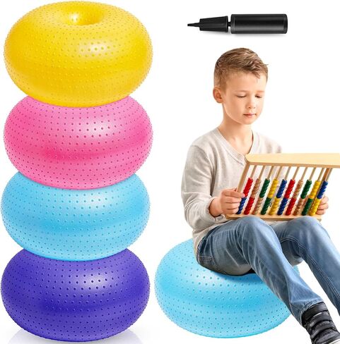 4 Pcs Upgraded Flexible Seating with Massage Point for Classroom Elementary Yoga Ball Chairs for Kids Workout Training Exercise Balls with Inflatable Pump for Student Desk Chairs Supplies in Kuwait