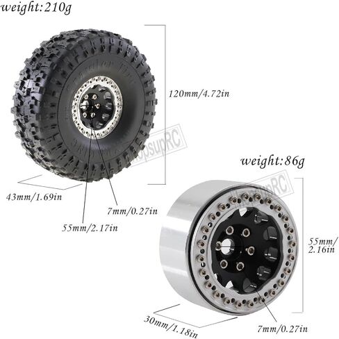 1.9 RC Crawler Tires and Wheels Beadlock Rims Upgrades Part for 1/10 Axial SCX10 SCX10 II 90046 SCX10 III AXI03007 TRX4 D90 RC Crawler.(4pcs Gold) in Saudi Arabia