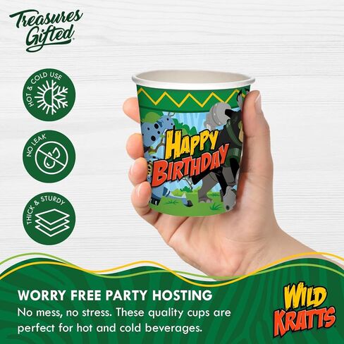 Treasures Gifted Officially Licensed Wild Kratts Paper Cups 8ct - 9oz Wild Kratts Cups for Kids - Wild Kratts Birthday Party Cups - Wild Kratts Party Supplies - Wild Kratts Birthday Party Supplies in Kuwait