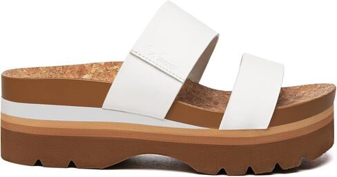 صنادل نسائية من Athlefit ذات نعل سميك بيضاء للصيف مريحة للشاطئ بحزامين مع دعم للقوس وصنادل للقدم مقاس 8 in Kuwait