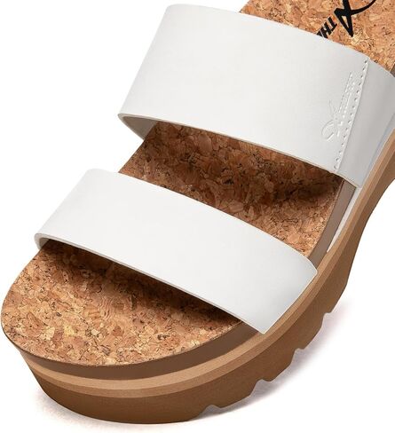 صنادل نسائية من Athlefit ذات نعل سميك بيضاء للصيف مريحة للشاطئ بحزامين مع دعم للقوس وصنادل للقدم مقاس 8 in Kuwait