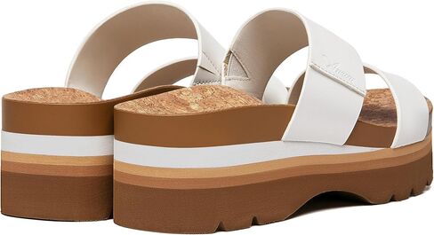 صنادل نسائية من Athlefit ذات نعل سميك بيضاء للصيف مريحة للشاطئ بحزامين مع دعم للقوس وصنادل للقدم مقاس 8 in Kuwait