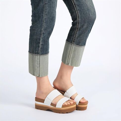 صنادل نسائية من Athlefit ذات نعل سميك بيضاء للصيف مريحة للشاطئ بحزامين مع دعم للقوس وصنادل للقدم مقاس 8 in Kuwait