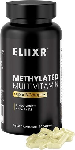 Methylated Multivitamin Methylfolate Supplement - Active B12 Methylcobalamin, Super B Complex for Men and Women - 60 Vegetable Capsules-Manufactured in The USA. in Saudi Arabia