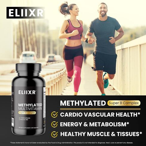 Methylated Multivitamin Methylfolate Supplement - Active B12 Methylcobalamin, Super B Complex for Men and Women - 60 Vegetable Capsules-Manufactured in The USA. in Saudi Arabia