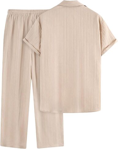 COZYEASE Men's 2 Piece Outfit Short Sleeve Button Down Shirt Loose Pants Set Summer Beach Vacation Outfits in Saudi Arabia