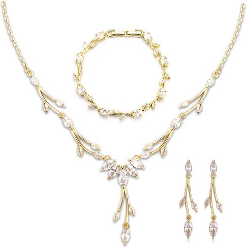 GULICX Jewelry Set for Womens, Rhinestone Necklace and Earrings Bracelet Set, Wedding Party Prom Jewelry Set for Brides Bridesmaid in Saudi Arabia