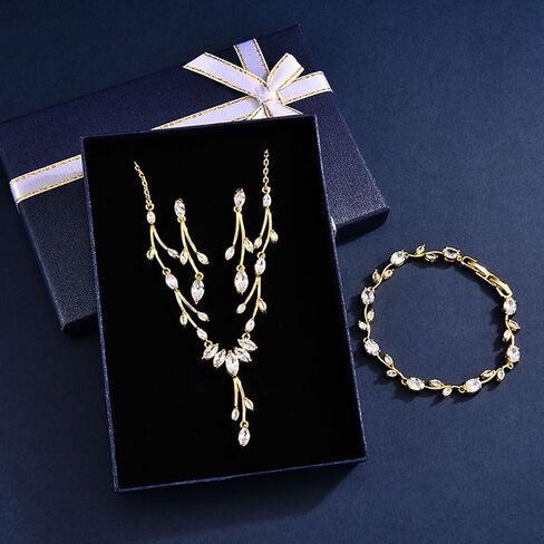 GULICX Jewelry Set for Womens, Rhinestone Necklace and Earrings Bracelet Set, Wedding Party Prom Jewelry Set for Brides Bridesmaid in Saudi Arabia