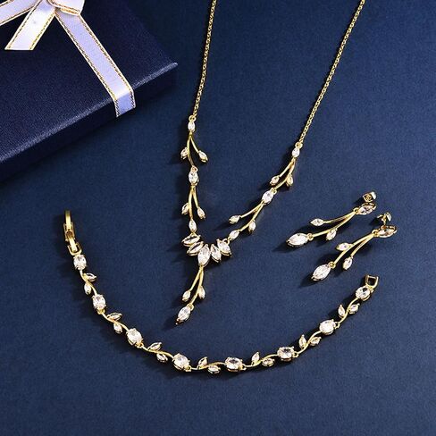 GULICX Jewelry Set for Womens, Rhinestone Necklace and Earrings Bracelet Set, Wedding Party Prom Jewelry Set for Brides Bridesmaid in Saudi Arabia
