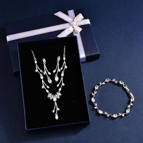 GULICX Jewelry Set for Womens, Rhinestone Necklace and Earrings Bracelet Set, Wedding Party Prom Jewelry Set for Brides Bridesmaid in Saudi Arabia