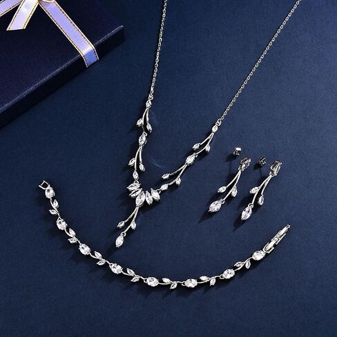 GULICX Jewelry Set for Womens, Rhinestone Necklace and Earrings Bracelet Set, Wedding Party Prom Jewelry Set for Brides Bridesmaid in Saudi Arabia