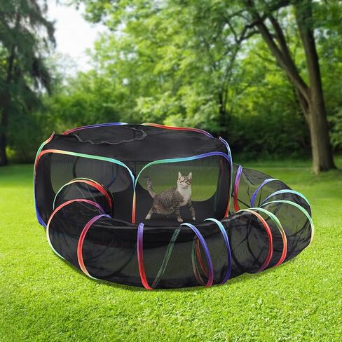 Cat Enclosure Outdoor Cat Playpen, Portable Cat Tents for Outside, Foldable Cat Tunnel for Indoor Cats,Kitty and Small Animals,Tents Enclosure with Carry Bag, Rainbow Color in Kuwait