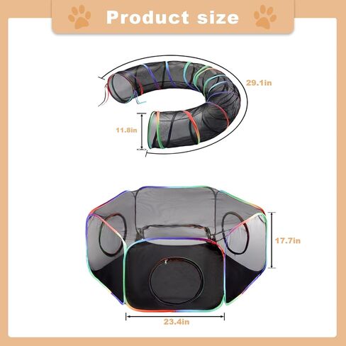 Cat Enclosure Outdoor Cat Playpen, Portable Cat Tents for Outside, Foldable Cat Tunnel for Indoor Cats,Kitty and Small Animals,Tents Enclosure with Carry Bag, Rainbow Color in Kuwait
