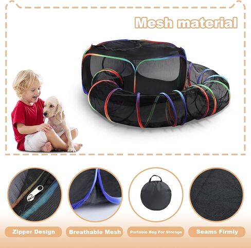 Cat Enclosure Outdoor Cat Playpen, Portable Cat Tents for Outside, Foldable Cat Tunnel for Indoor Cats,Kitty and Small Animals,Tents Enclosure with Carry Bag, Rainbow Color in Kuwait