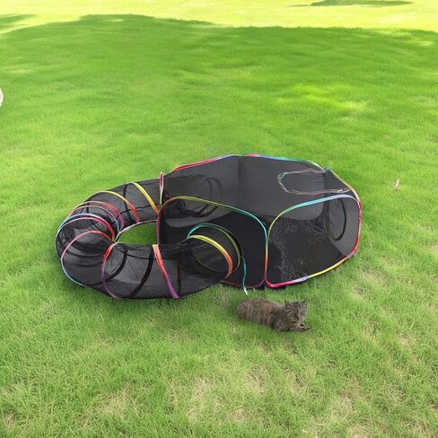 Cat Enclosure Outdoor Cat Playpen, Portable Cat Tents for Outside, Foldable Cat Tunnel for Indoor Cats,Kitty and Small Animals,Tents Enclosure with Carry Bag, Rainbow Color in Kuwait