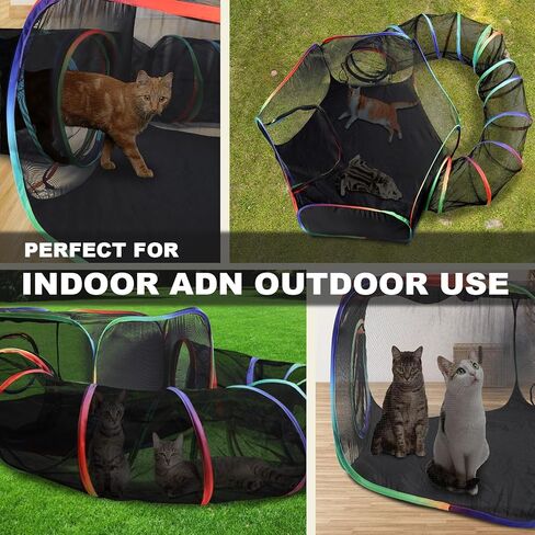 Cat Enclosure Outdoor Cat Playpen, Portable Cat Tents for Outside, Foldable Cat Tunnel for Indoor Cats,Kitty and Small Animals,Tents Enclosure with Carry Bag, Rainbow Color in Kuwait