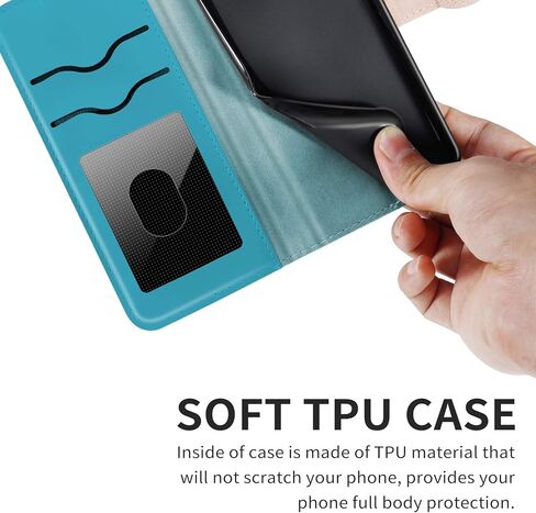 حافظة محفظة لهاتف سامسونج جالاكسي A15 مع حامل/فتحة للبطاقة، حافظة رفيعة قابلة للطي من جلد البولي يوريثان مع غطاء هاتف بمسند مغناطيسي لهاتف جالاكسي A15، فيروزي in Kuwait