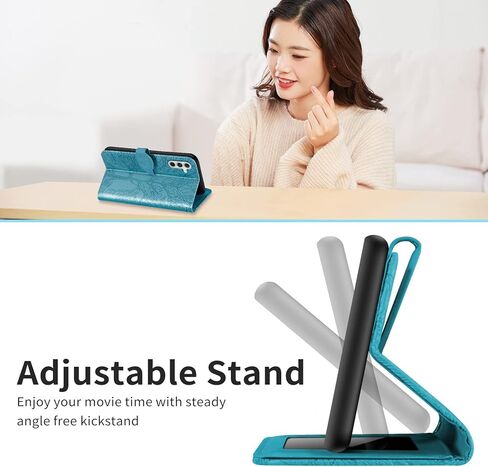 حافظة محفظة لهاتف سامسونج جالاكسي A15 مع حامل/فتحة للبطاقة، حافظة رفيعة قابلة للطي من جلد البولي يوريثان مع غطاء هاتف بمسند مغناطيسي لهاتف جالاكسي A15، فيروزي in Kuwait