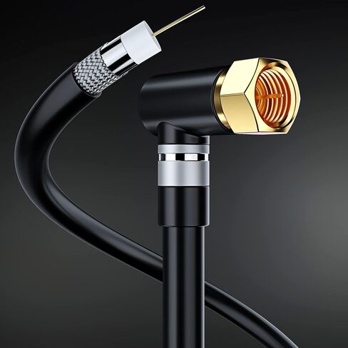 RG6 COAXIAL Cable with 90° Angled Connector - 4ft / Black / 2 Pack - Triple Shielded, Non-Oxygen Copper Cable Wire for TV, Internet & More - Flexible Coax Cable Cord in Saudi Arabia