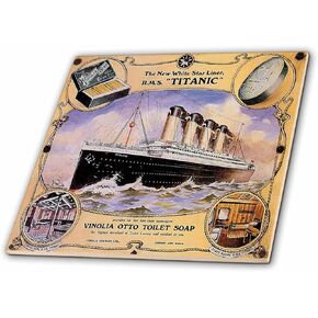 ملصق 3dRose ct_149245_4 Vintage White Star Line Titanic Vinolia Otto Toilet Soap Advertising - بلاط سيراميك، 30.48 سم in Kuwait