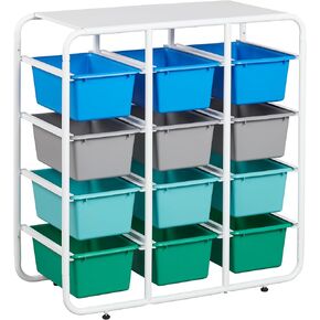 ECR4Kids 4-Tier Storage Rack with 12 Cubby Bins 4x3, Multipurpose Organization, Contemporary in Kuwait
