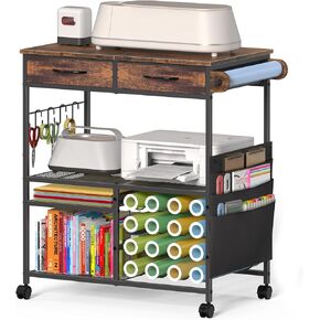 Rolling Craft Cart with 16 Vinyl Roll Holders, Craft Workstation Table with Drawers & Storage, Mobile Craft Cart Compatible with Cricut Machines, with Hooks & Shelves for Craft Room, Home, DIY (Brown) in Saudi Arabia