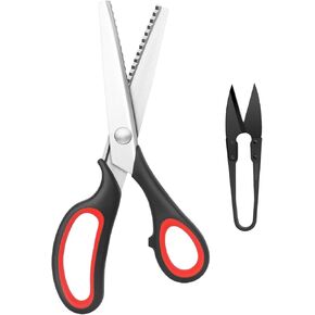 Pinking Shears & Thread Snip Set, 9.5" Sewing Scissors with Zigzag Edge for Fabric Cutting & Crafting, Professional Stainless Steel Sewing Tools (Black & Red) in Kuwait
