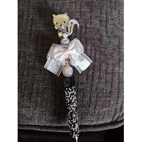 Decorative Cat upcyled brooch Pen, with Rhinestone Barrel, Pearl Beads, Pink Bow, and Crystal Accents in Kuwait