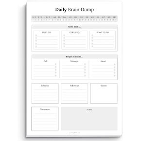 Templatables Brain Dump Notepad، لوحة مكتب قائمة المهام، مخطط الإنتاجية، مخطط يومي ADHD | 50 ورقة قابلة للتمزيق غير مؤرخة مقاس A4 (أحادية) in Kuwait