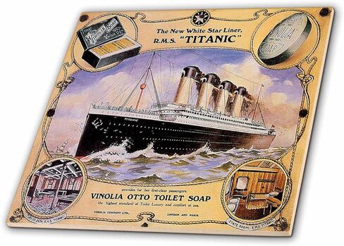 ملصق 3dRose ct_149245_4 Vintage White Star Line Titanic Vinolia Otto Toilet Soap Advertising - بلاط سيراميك، 30.48 سم in Kuwait