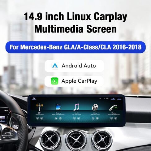 14.9 lnch Floating Linux Screen Upgrade for Mercedes Benz GLA CLA A Class 2016-2018, Contour-Matched Console Docking, Wireless CarPlay, Bluetooth (NTG 5.1) in Kuwait