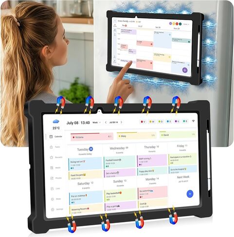 حافظة سيليكون مغناطيسية لتقويم Skylight، غطاء لتقويم Skylight مقاس 15 بوصة، حامل حماية مغناطيسي للثلاجة مع قلمين وفتحة قلم - رمادي in Kuwait