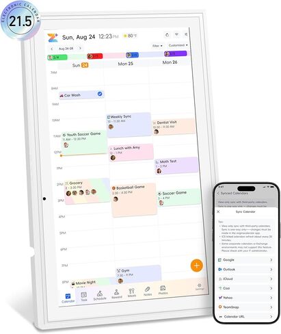 شاشة لمس حائطية بتقويم رقمي، تقويم إلكتروني ذكي مقاس 21.5 بوصة مع Google Play ومزامنة تقويمات متعددة، مخطط إلكتروني ومخطط مهام لجداول الوجبات العائلية باللون الأبيض in Kuwait