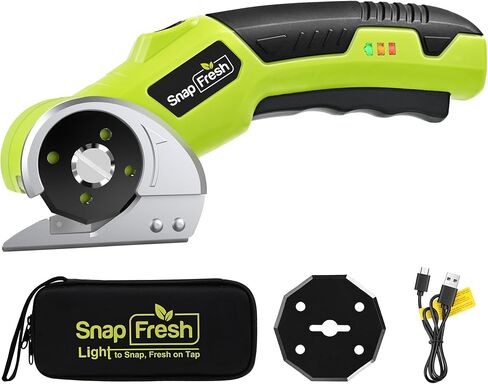 SnapFresh 4V Cordless Electric Scissors, Rechargeable Cardboard Cutter & Box Cutter Rotary Tool, 240 RPM Fabric Carpet Leather Cutter with LED, Extra Blade, 2.0Ah Battery & Storage Bag(SP5091) in Saudi Arabia