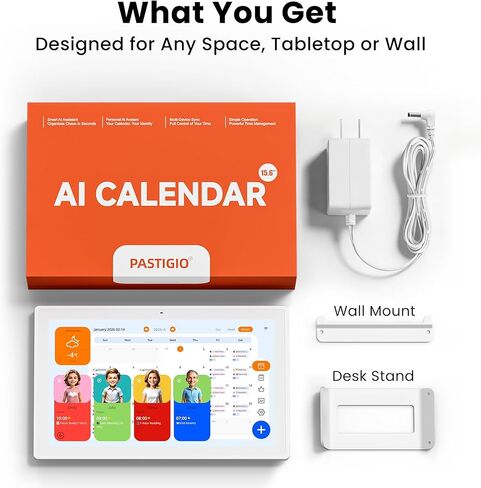 Pastigio Smart Digital Calendar, 15.6 Inch Electronic Touch Screen Family AI Calendar & Chore Chart with Tasks Rewards, No Subscription, Digital Photo Frame Wall & Tabletop Mount for Home Planner in Kuwait