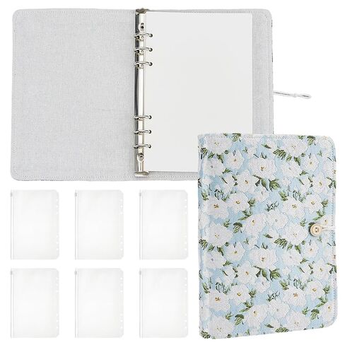 WEBEEDY A5 Binder Flower التطريز دفتر هدايا مجلة قابلة لإعادة الملء للنساء، 6 حلقات جيب مطرزة بالزهور منظم دفتر ملاحظات فارغ مع جيب بسحاب للنساء اللوازم المكتبية (6 بوصة × 8 بوصة، غير مبطن) in Kuwait